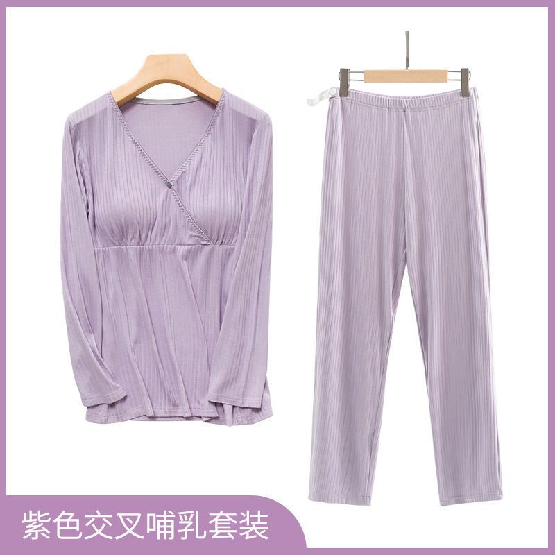 Postpartum clothing for spring and autumn, thin home clothes for postpartum breastfeeding, nursing clothes set for pregnant women, pajamas for summer