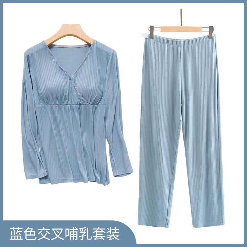 Postpartum clothing for spring and autumn, thin home clothes for postpartum breastfeeding, nursing clothes set for pregnant women, pajamas for summer