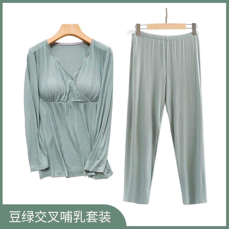 Postpartum clothing for spring and autumn, thin home clothes for postpartum breastfeeding, nursing clothes set for pregnant women, pajamas for summer