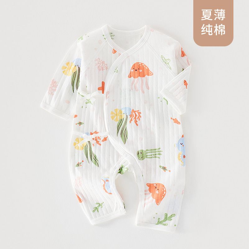 Baby clothes, baby jumpsuit, summer thin design, newborn long sleeved air-conditioned clothes, pure cotton pajamas, summer home clothes