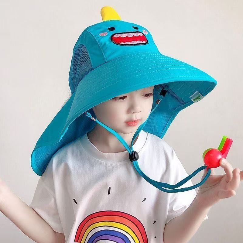 Summer New Children's Sunscreen Hats for Boys and Girls, UV resistant Sunscreen, Shawl with Whistle and Fisherman's Hat Styles