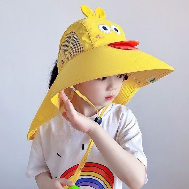 Summer New Children's Sunscreen Hats for Boys and Girls, UV resistant Sunscreen, Shawl with Whistle and Fisherman's Hat Styles