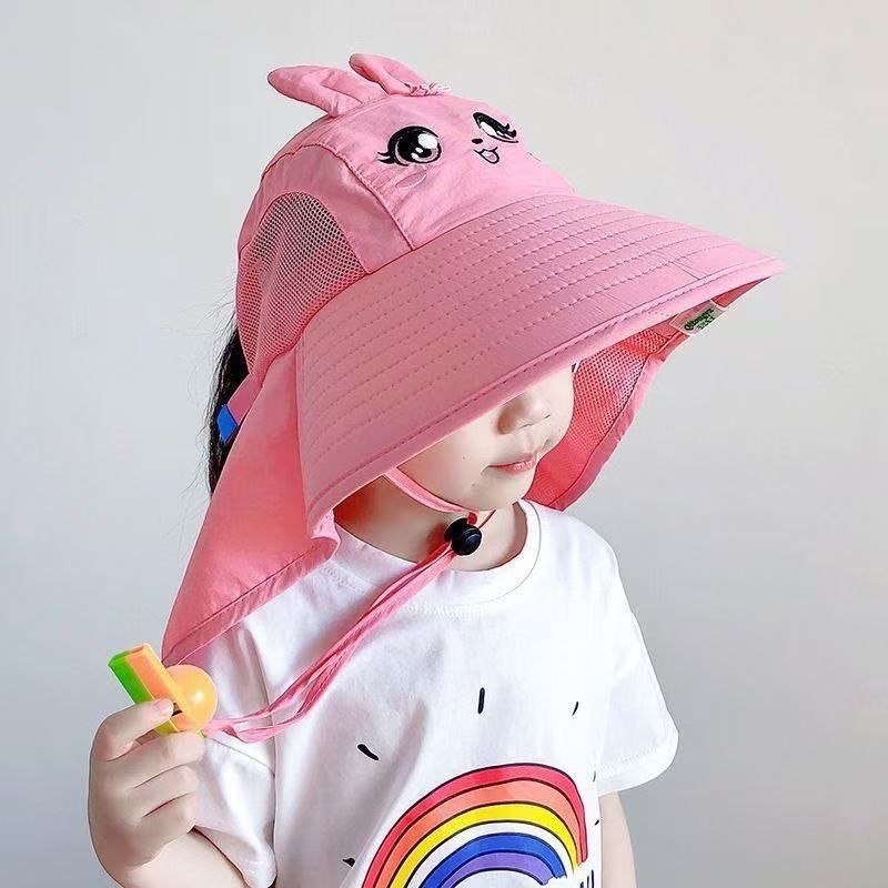 Summer New Children's Sunscreen Hats for Boys and Girls, UV resistant Sunscreen, Shawl with Whistle and Fisherman's Hat Styles