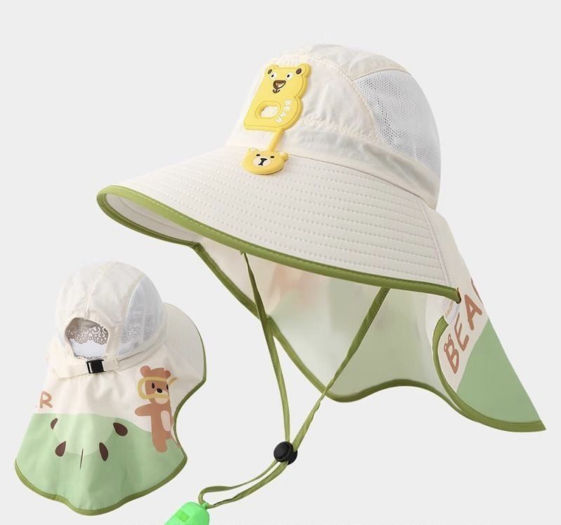 Summer New Children's Sunscreen Hats for Boys and Girls, UV resistant Sunscreen, Shawl with Whistle and Fisherman's Hat Styles