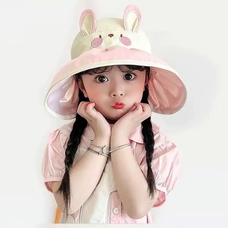 Summer New Children's Sunscreen Hats for Boys and Girls, UV resistant Sunscreen, Shawl with Whistle and Fisherman's Hat Styles