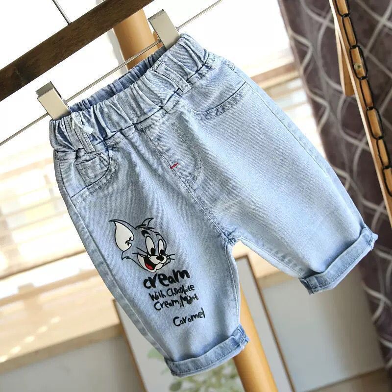 New summer children's shorts denim shorts hot selling cute dinosaur summer style boys' denim quarter pants