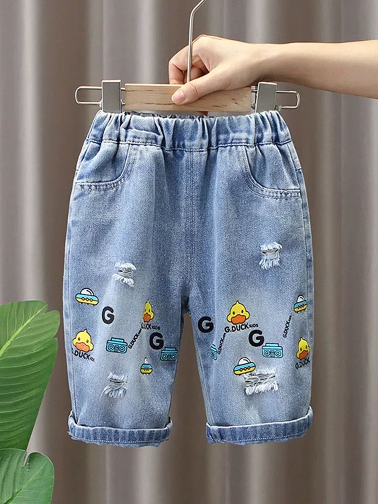 New summer children's shorts denim shorts hot selling cute dinosaur summer style boys' denim quarter pants