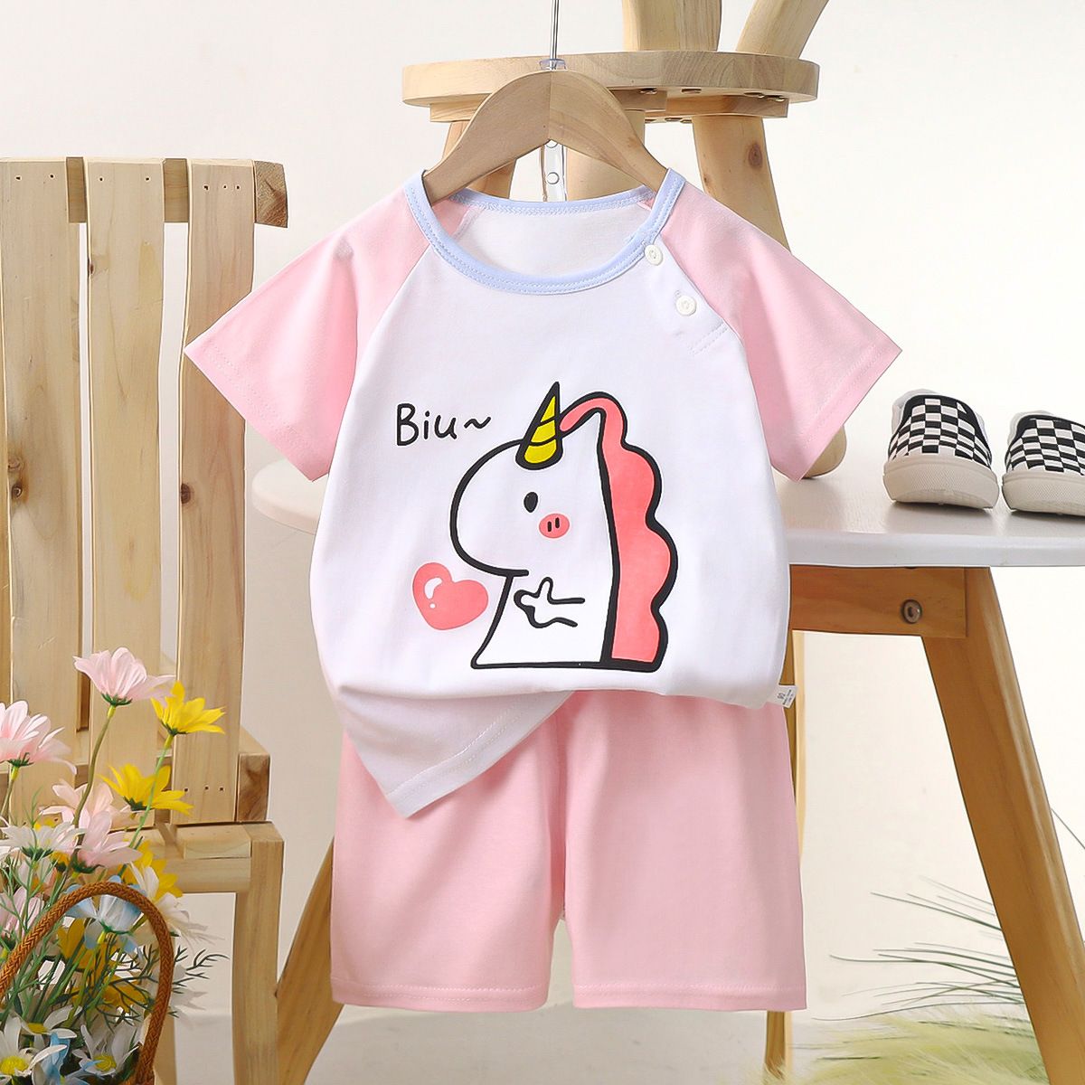 Children's short sleeved shorts set pure cotton boys' T-shirt baby summer children's clothing girls' shorts baby clothes summer clothing