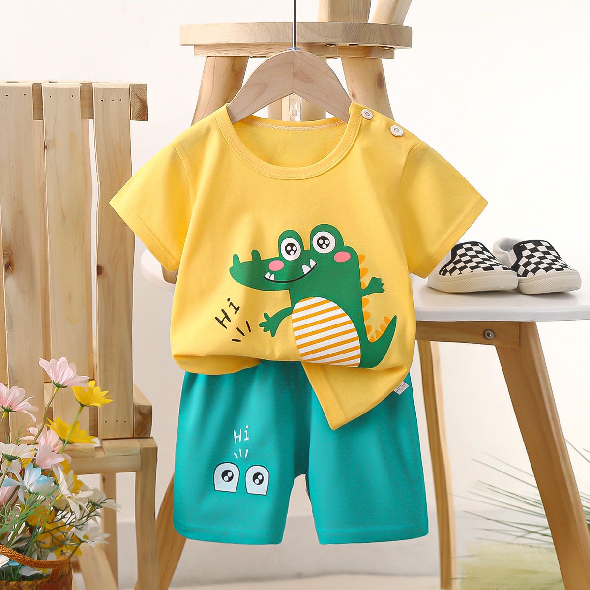 Children's short sleeved shorts set pure cotton boys' T-shirt baby summer children's clothing girls' shorts baby clothes summer clothing