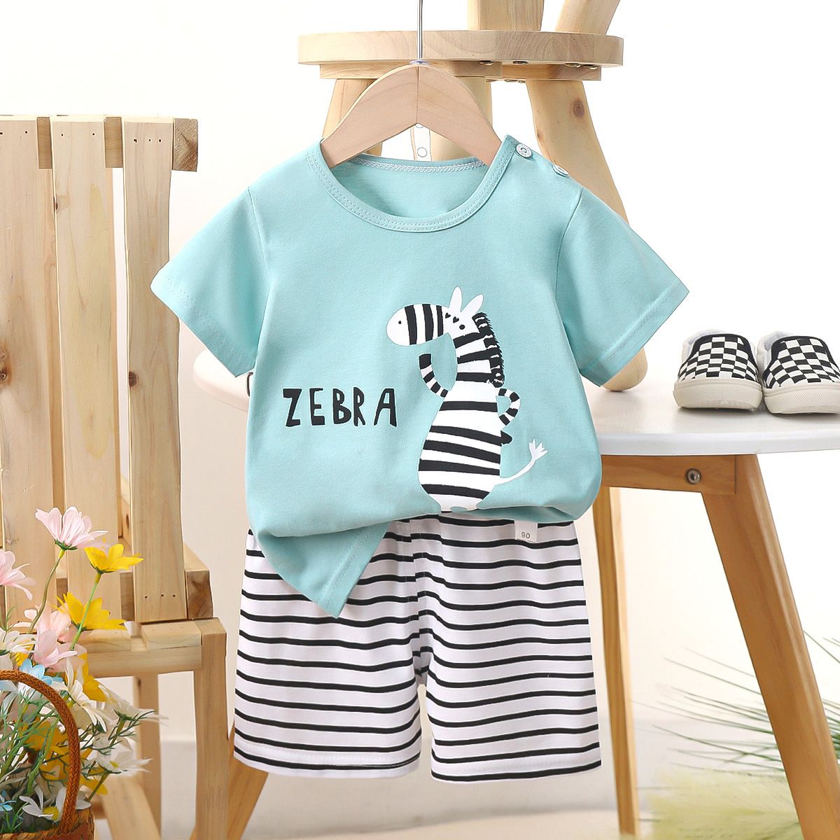 Children's short sleeved shorts set pure cotton boys' T-shirt baby summer children's clothing girls' shorts baby clothes summer clothing