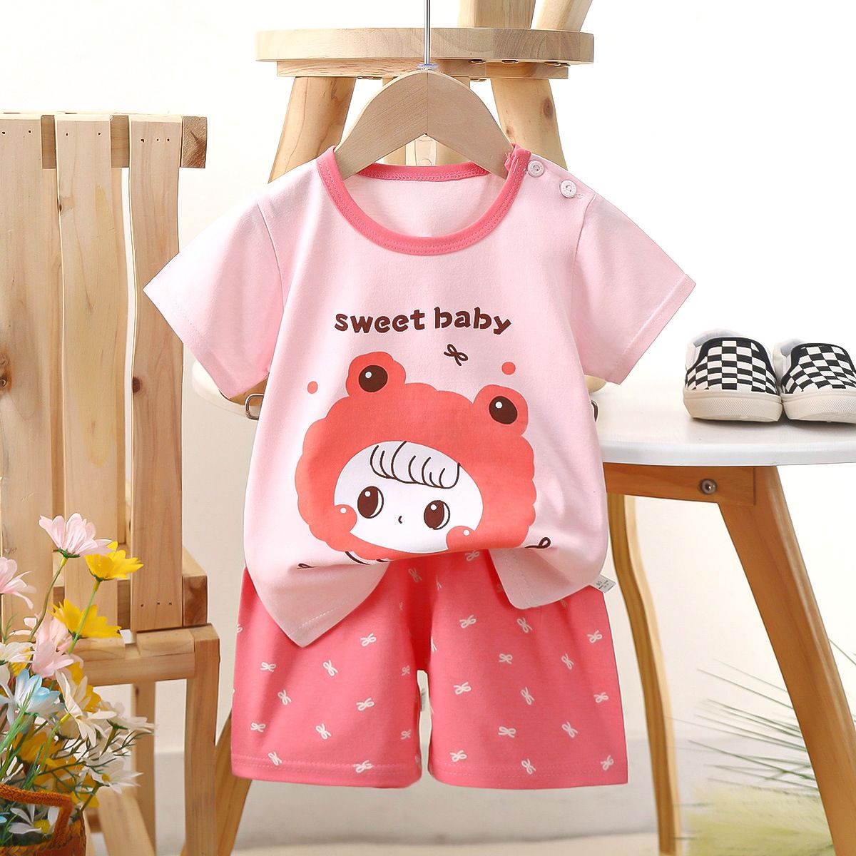 Children's short sleeved shorts set pure cotton boys' T-shirt baby summer children's clothing girls' shorts baby clothes summer clothing