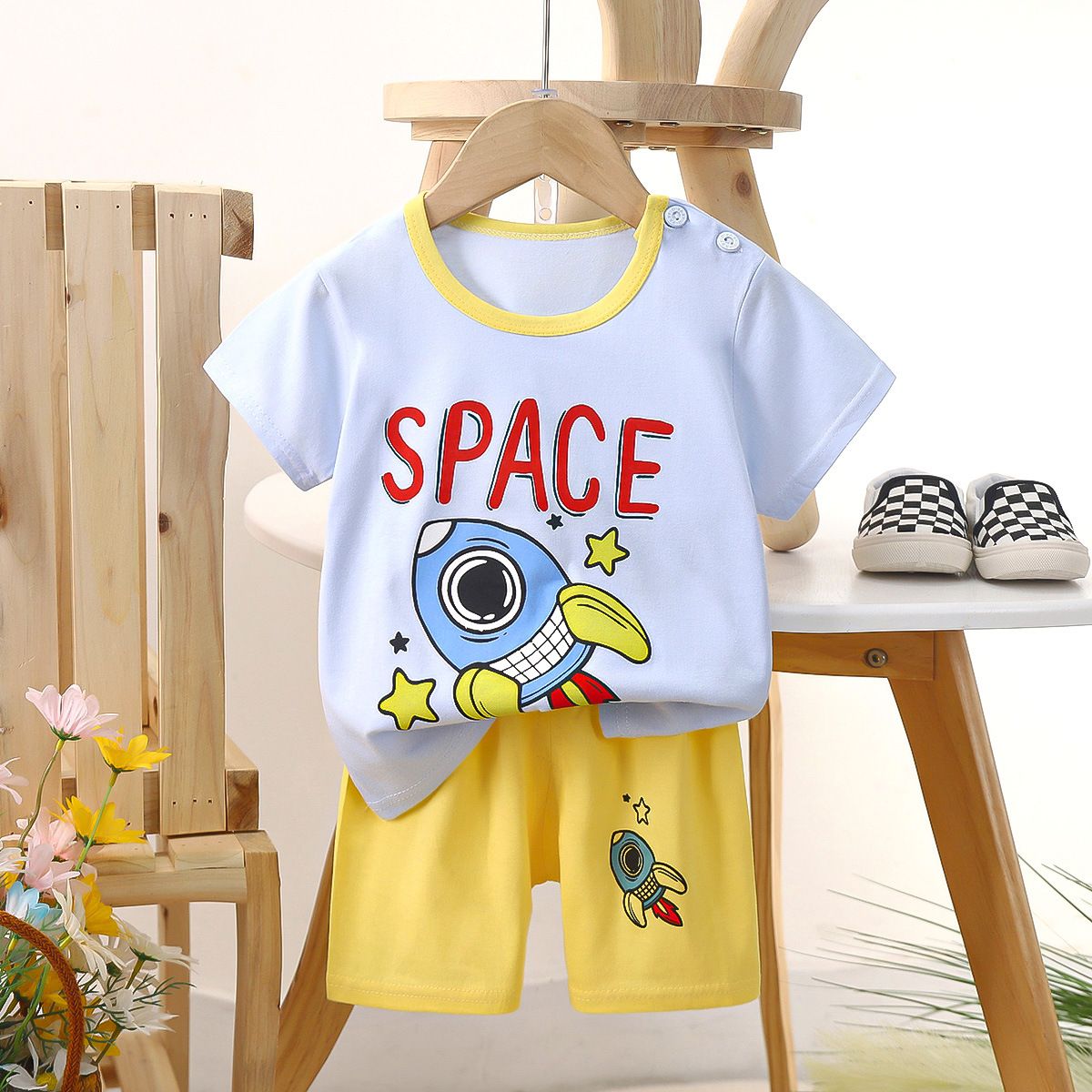 Children's short sleeved shorts set pure cotton boys' T-shirt baby summer children's clothing girls' shorts baby clothes summer clothing