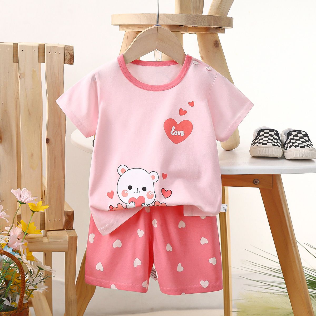 Children's short sleeved shorts set pure cotton boys' T-shirt baby summer children's clothing girls' shorts baby clothes summer clothing