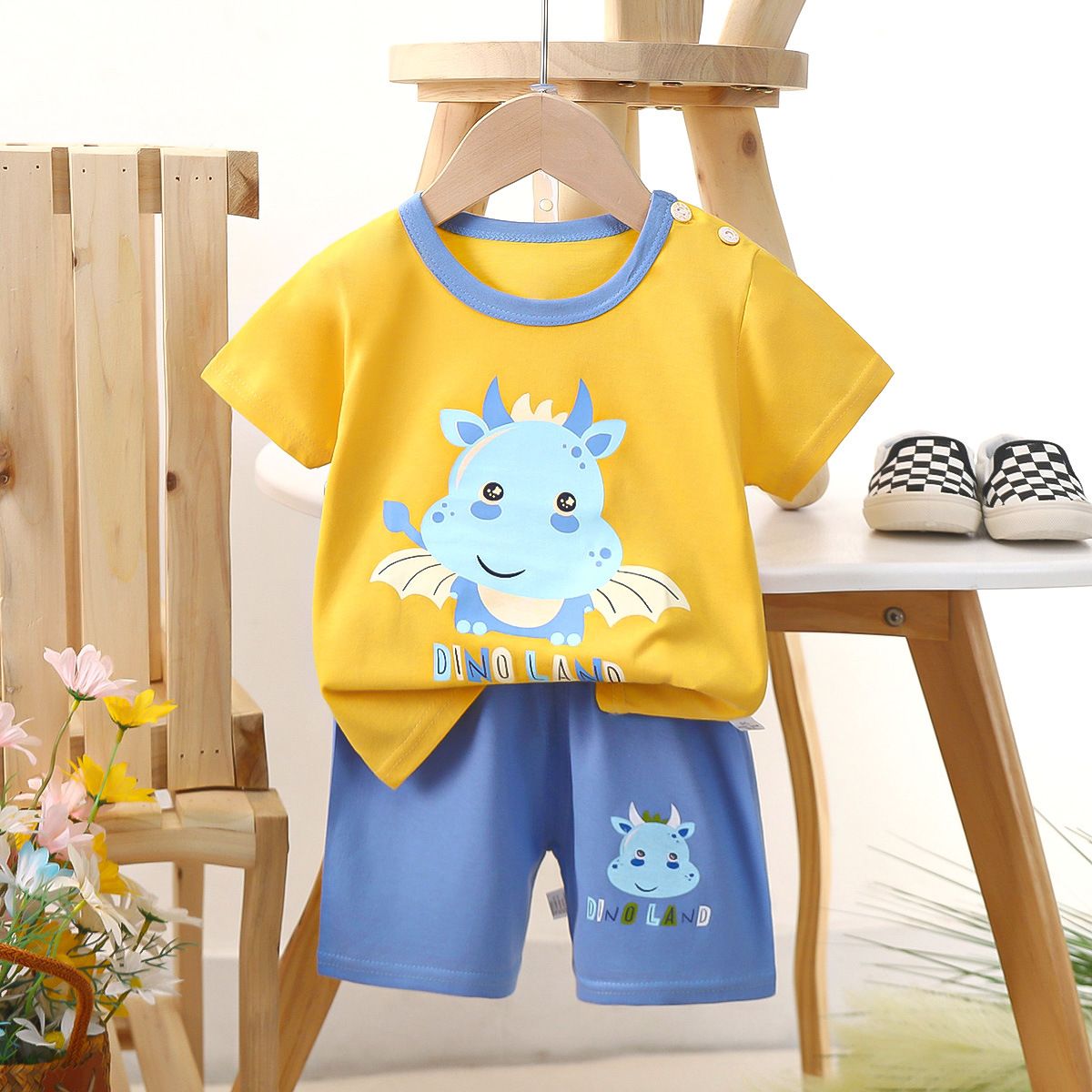 Children's short sleeved shorts set pure cotton boys' T-shirt baby summer children's clothing girls' shorts baby clothes summer clothing