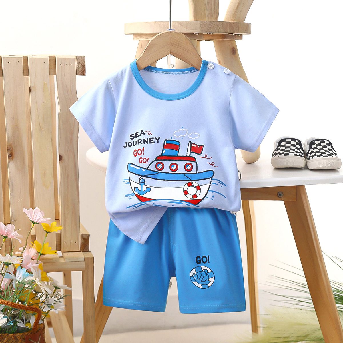 Children's short sleeved shorts set pure cotton boys' T-shirt baby summer children's clothing girls' shorts baby clothes summer clothing