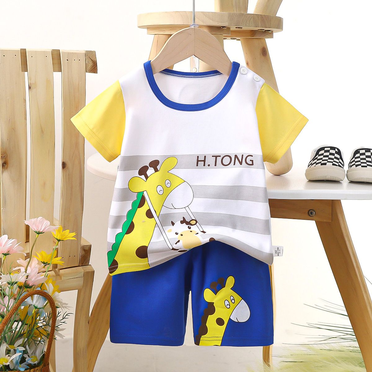 Children's short sleeved shorts set pure cotton boys' T-shirt baby summer children's clothing girls' shorts baby clothes summer clothing