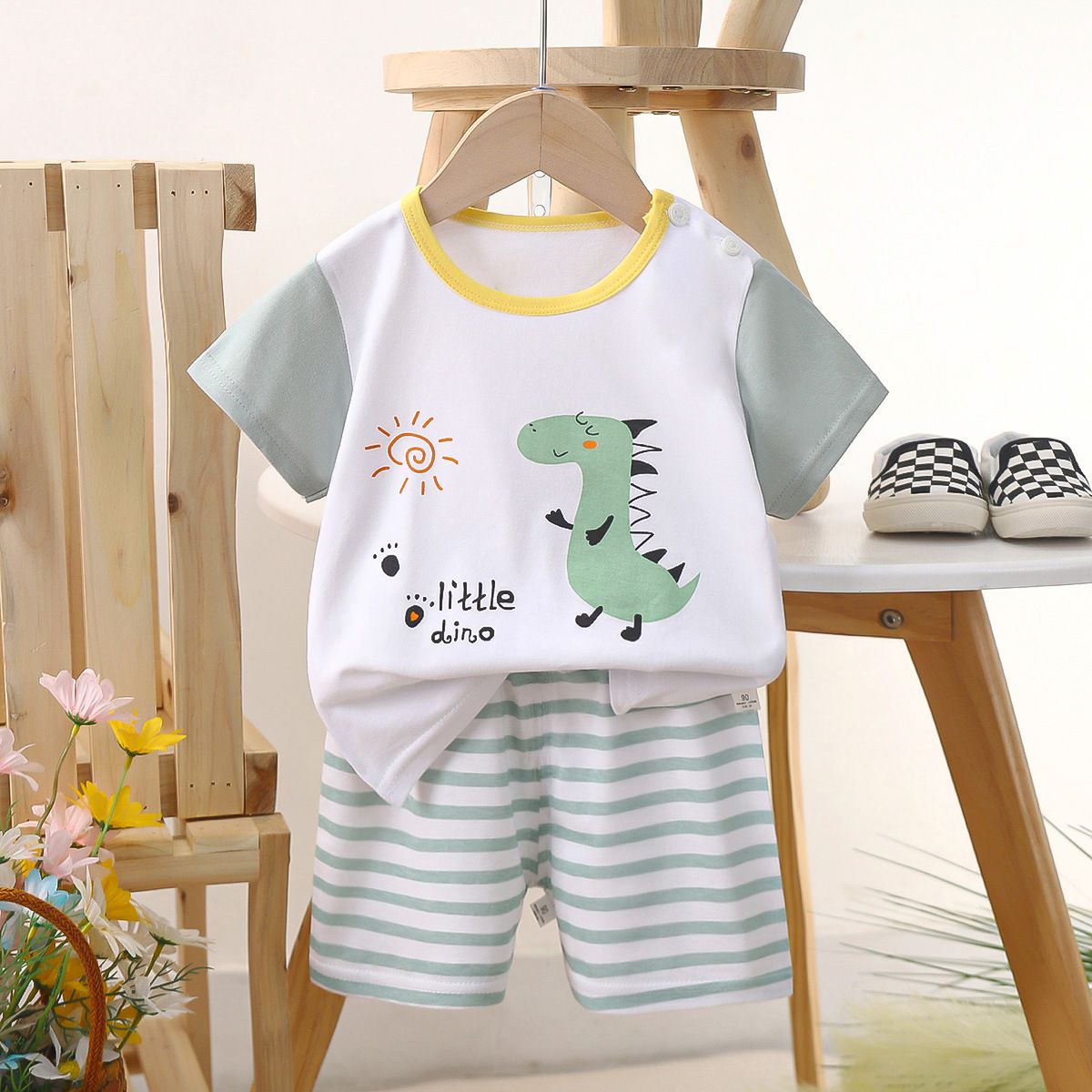 Children's short sleeved shorts set pure cotton boys' T-shirt baby summer children's clothing girls' shorts baby clothes summer clothing