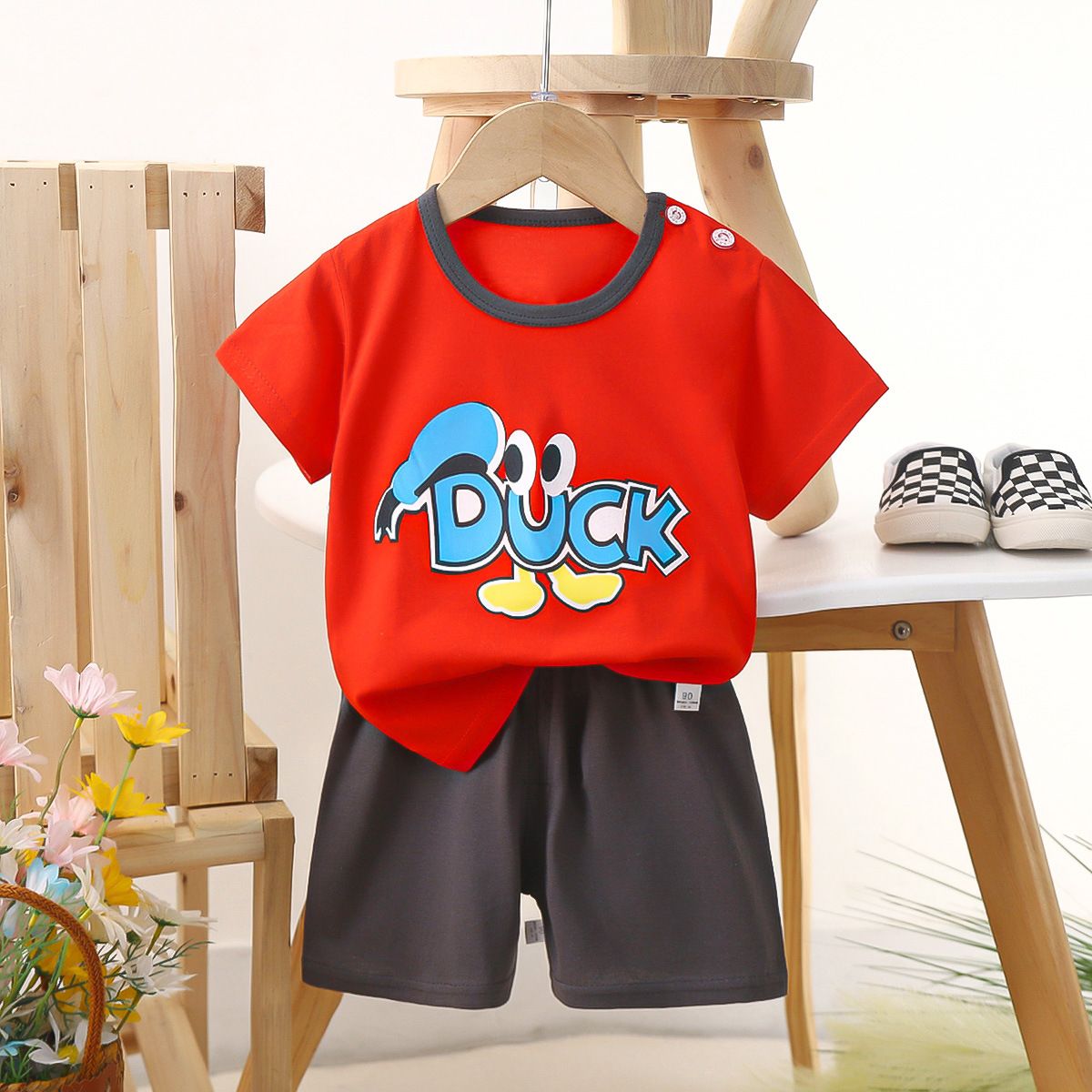 Children's short sleeved shorts set pure cotton boys' T-shirt baby summer children's clothing girls' shorts baby clothes summer clothing