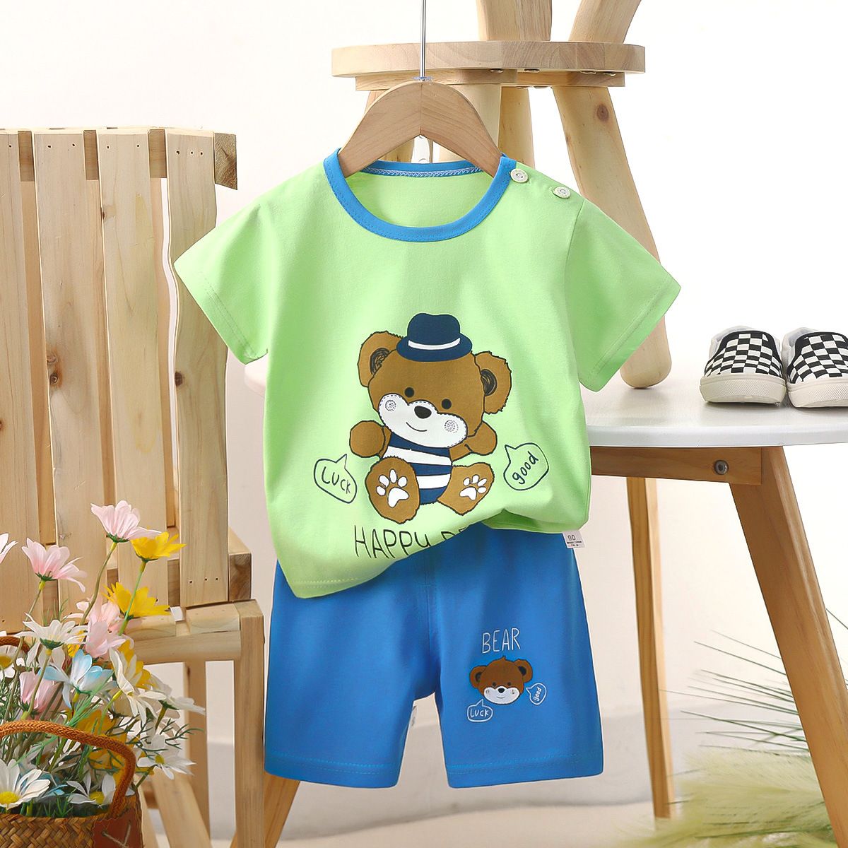 Children's short sleeved shorts set pure cotton boys' T-shirt baby summer children's clothing girls' shorts baby clothes summer clothing