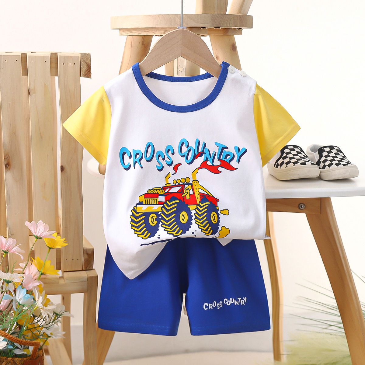Children's short sleeved shorts set pure cotton boys' T-shirt baby summer children's clothing girls' shorts baby clothes summer clothing