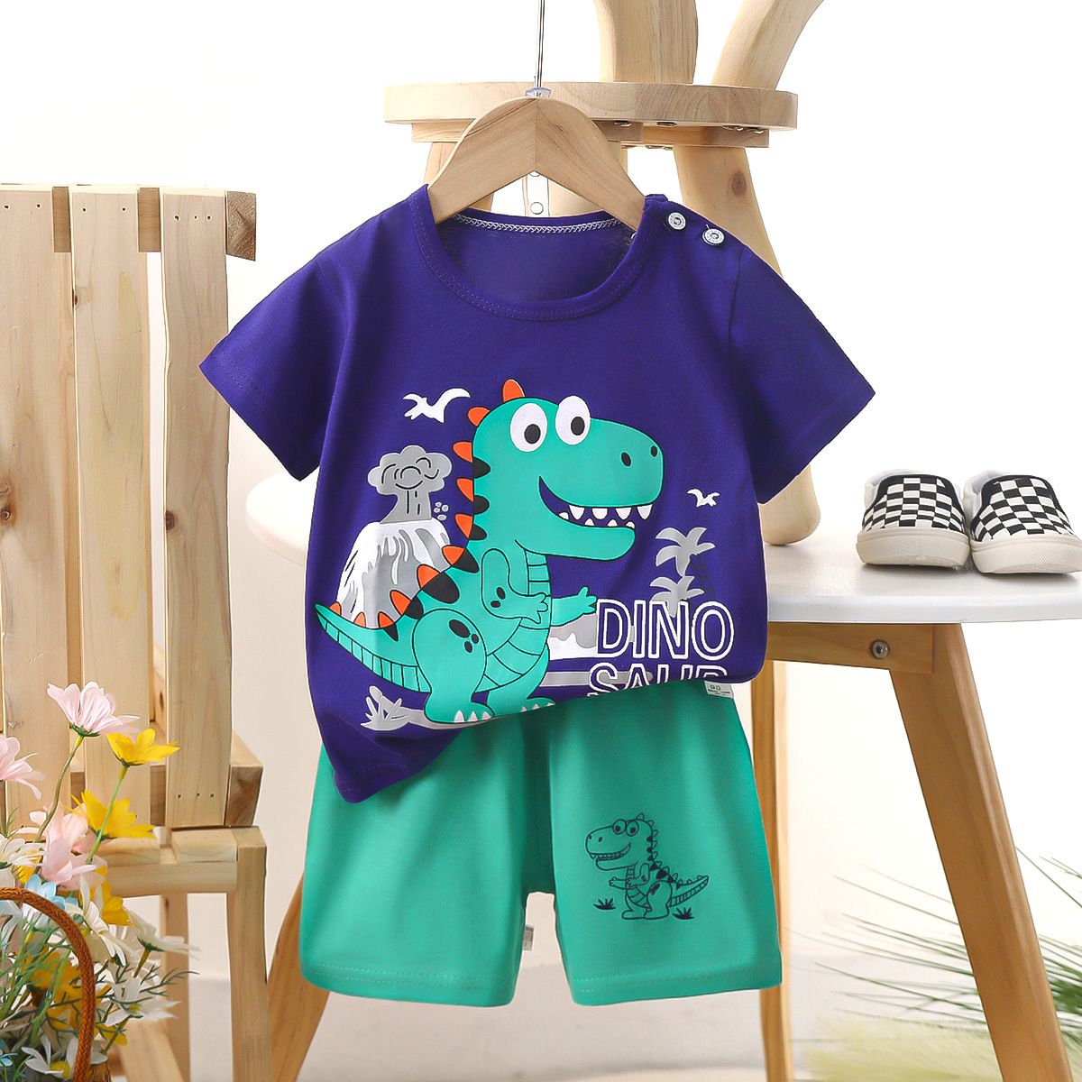 Children's short sleeved shorts set pure cotton boys' T-shirt baby summer children's clothing girls' shorts baby clothes summer clothing