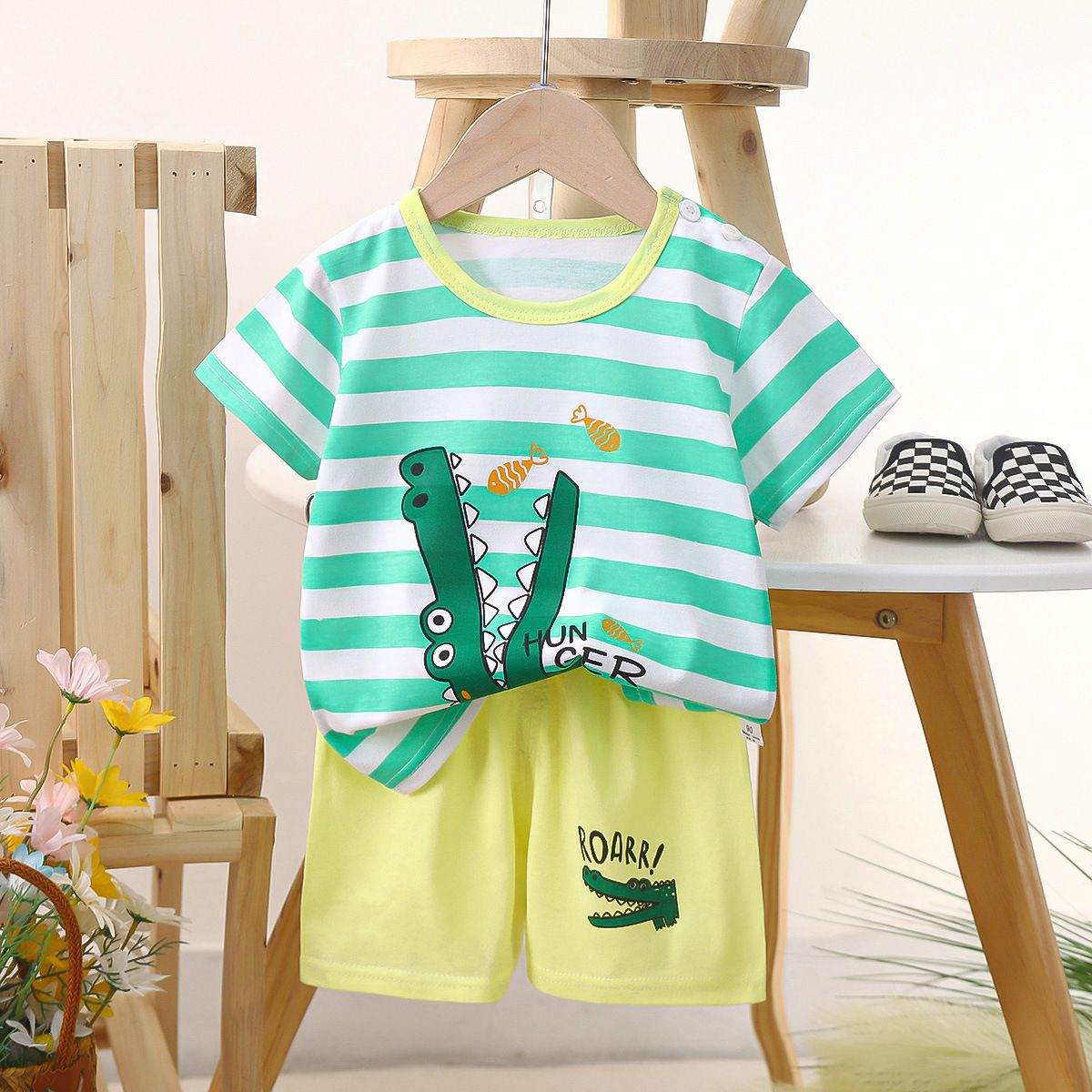 Children's short sleeved shorts set pure cotton boys' T-shirt baby summer children's clothing girls' shorts baby clothes summer clothing