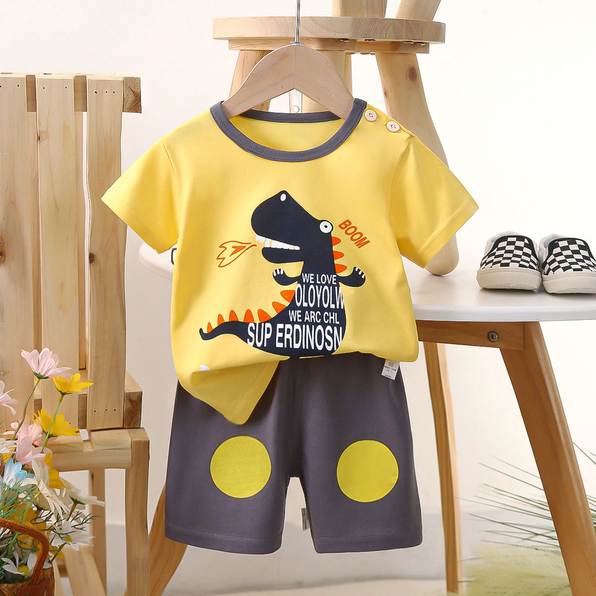 Children's short sleeved shorts set pure cotton boys' T-shirt baby summer children's clothing girls' shorts baby clothes summer clothing