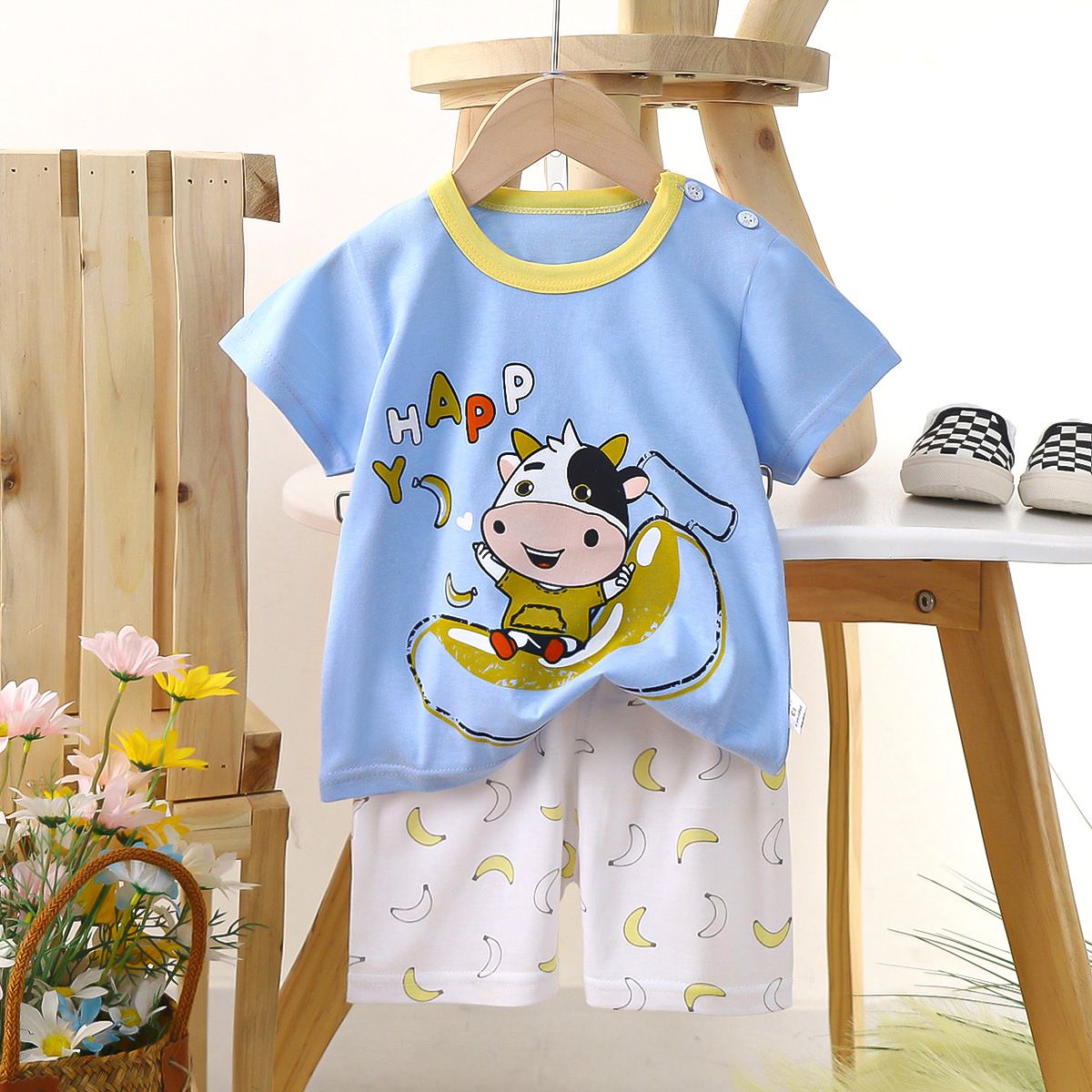 Children's short sleeved shorts set pure cotton boys' T-shirt baby summer children's clothing girls' shorts baby clothes summer clothing
