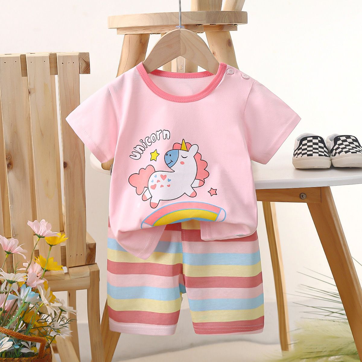 Children's short sleeved shorts set pure cotton boys' T-shirt baby summer children's clothing girls' shorts baby clothes summer clothing