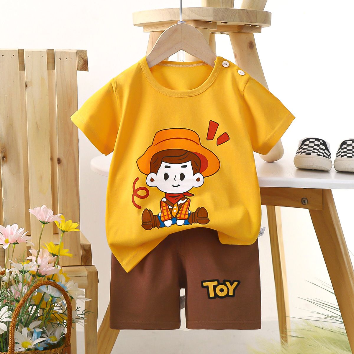 Children's short sleeved shorts set pure cotton boys' T-shirt baby summer children's clothing girls' shorts baby clothes summer clothing