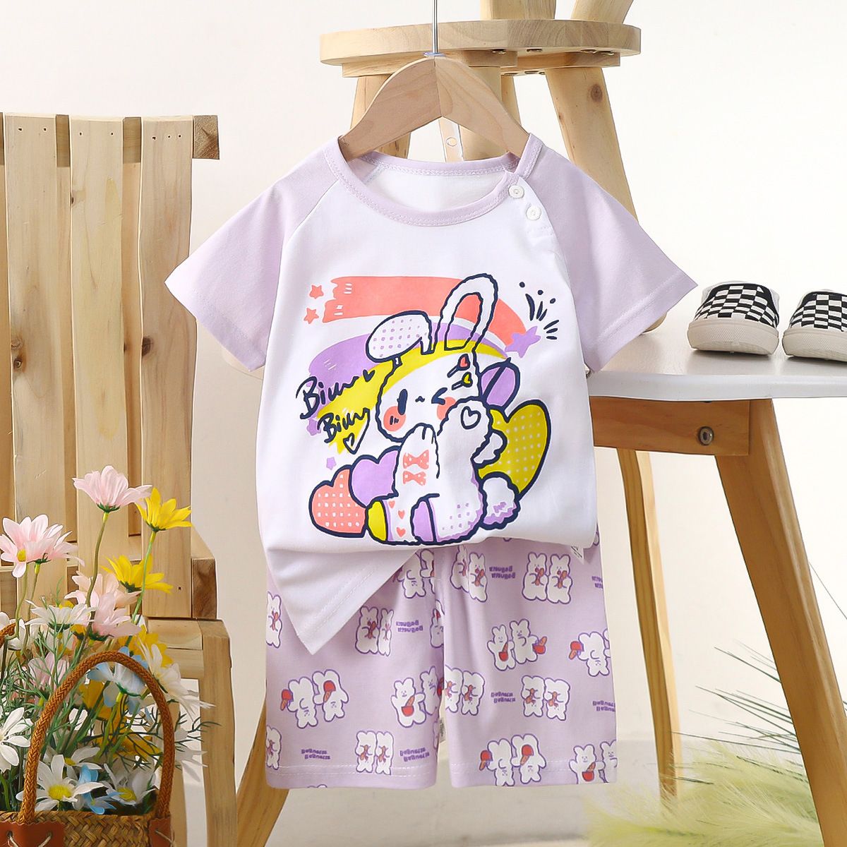 Children's short sleeved shorts set pure cotton boys' T-shirt baby summer children's clothing girls' shorts baby clothes summer clothing