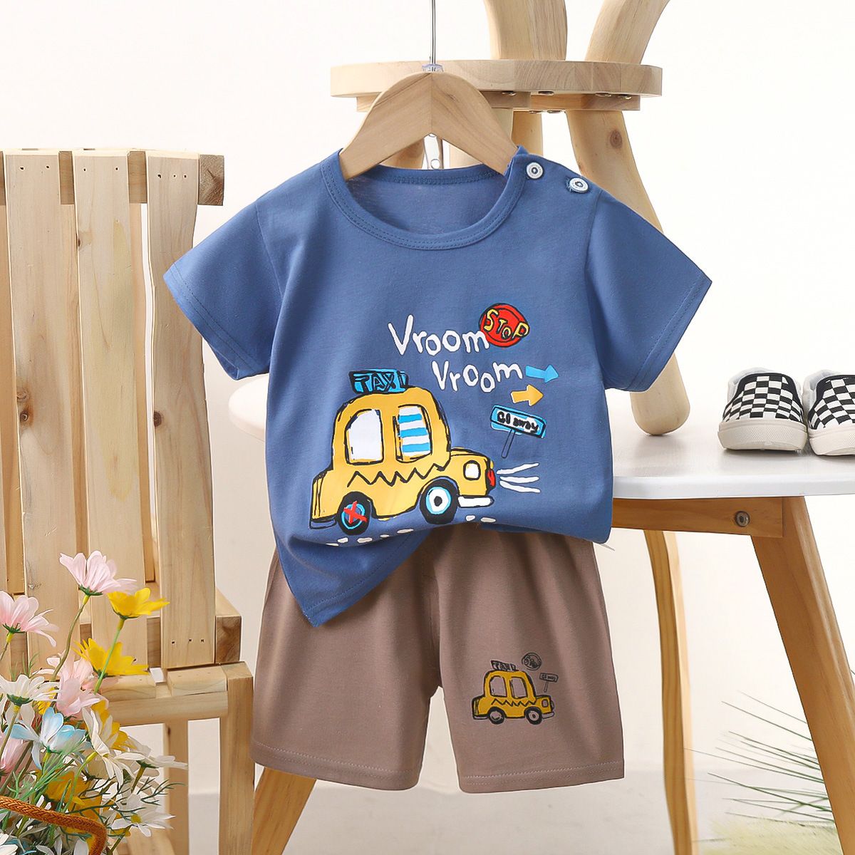 Children's short sleeved shorts set pure cotton boys' T-shirt baby summer children's clothing girls' shorts baby clothes summer clothing