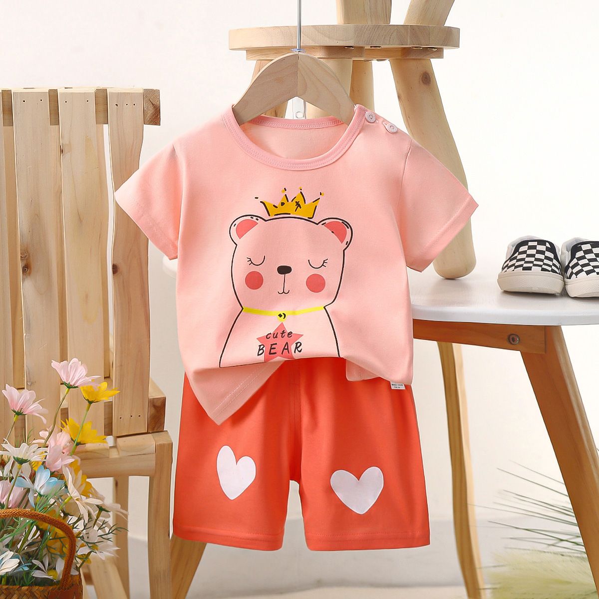 Children's short sleeved shorts set pure cotton boys' T-shirt baby summer children's clothing girls' shorts baby clothes summer clothing
