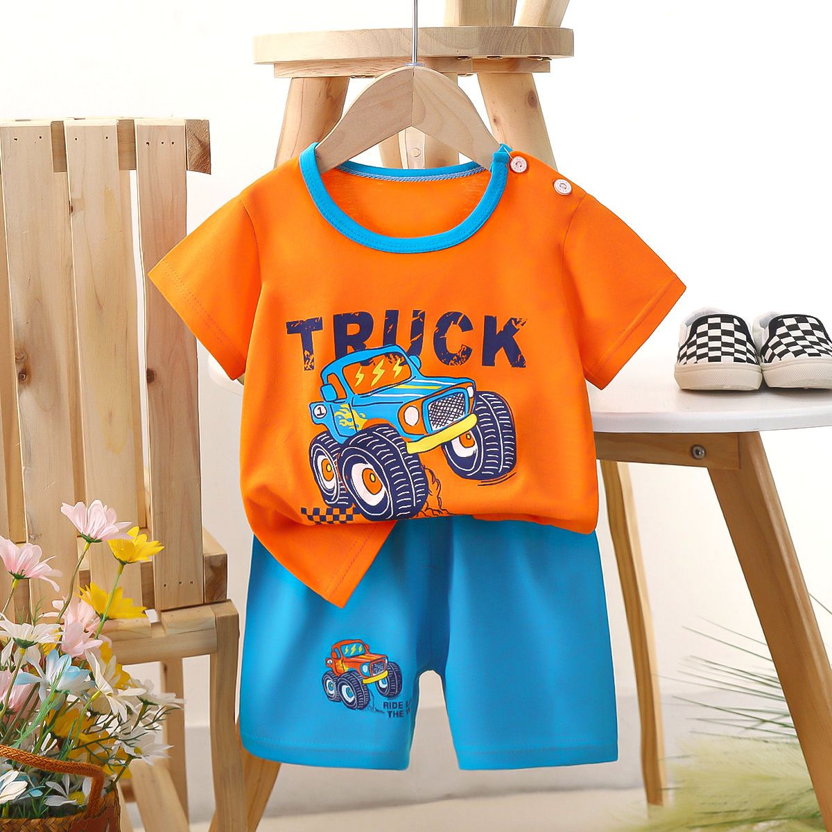 Children's short sleeved shorts set pure cotton boys' T-shirt baby summer children's clothing girls' shorts baby clothes summer clothing