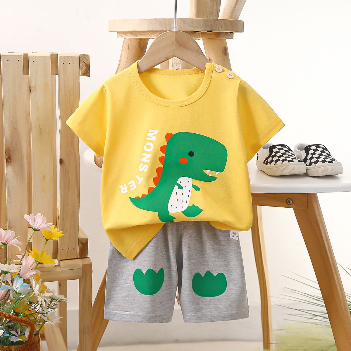 Children's short sleeved shorts set pure cotton boys' T-shirt baby summer children's clothing girls' shorts baby clothes summer clothing
