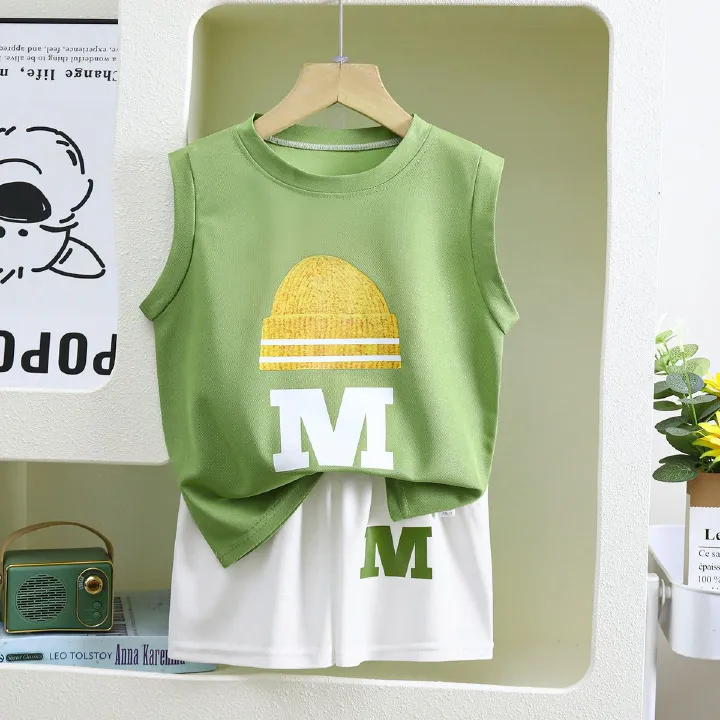 Summer new children's vest set boys' sleeveless top shorts summer two-piece set children's clothing thin