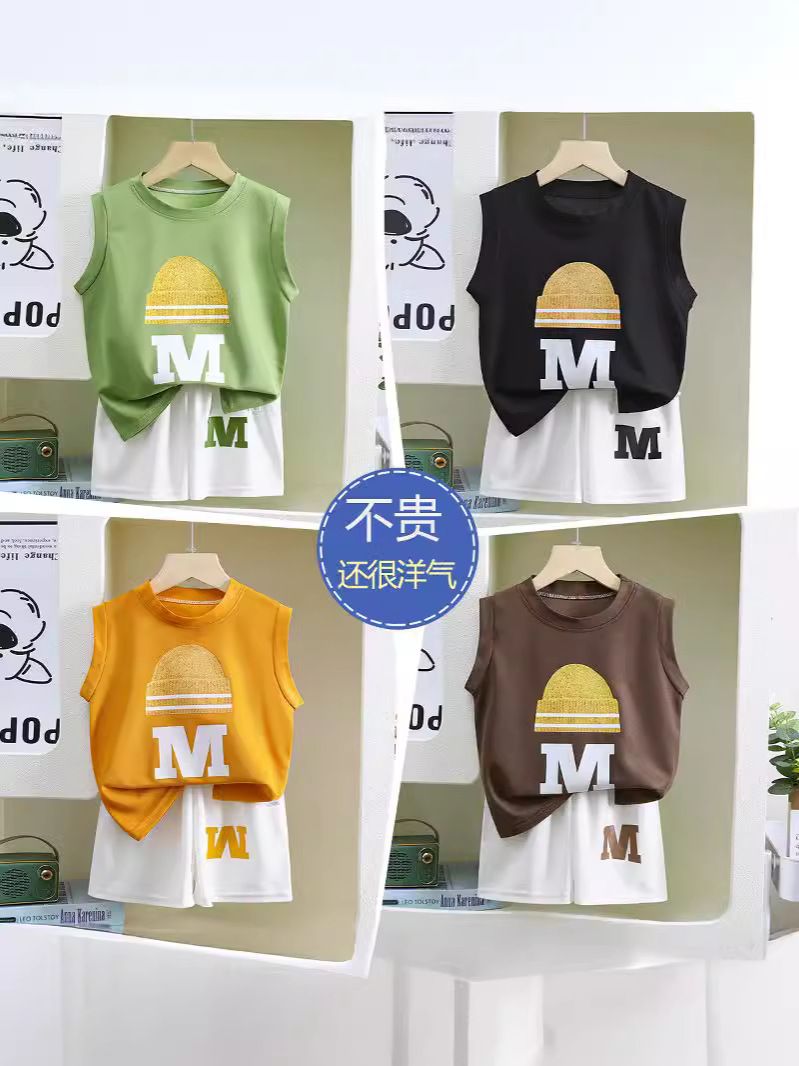 Summer new children's vest set boys' sleeveless top shorts summer two-piece set children's clothing thin