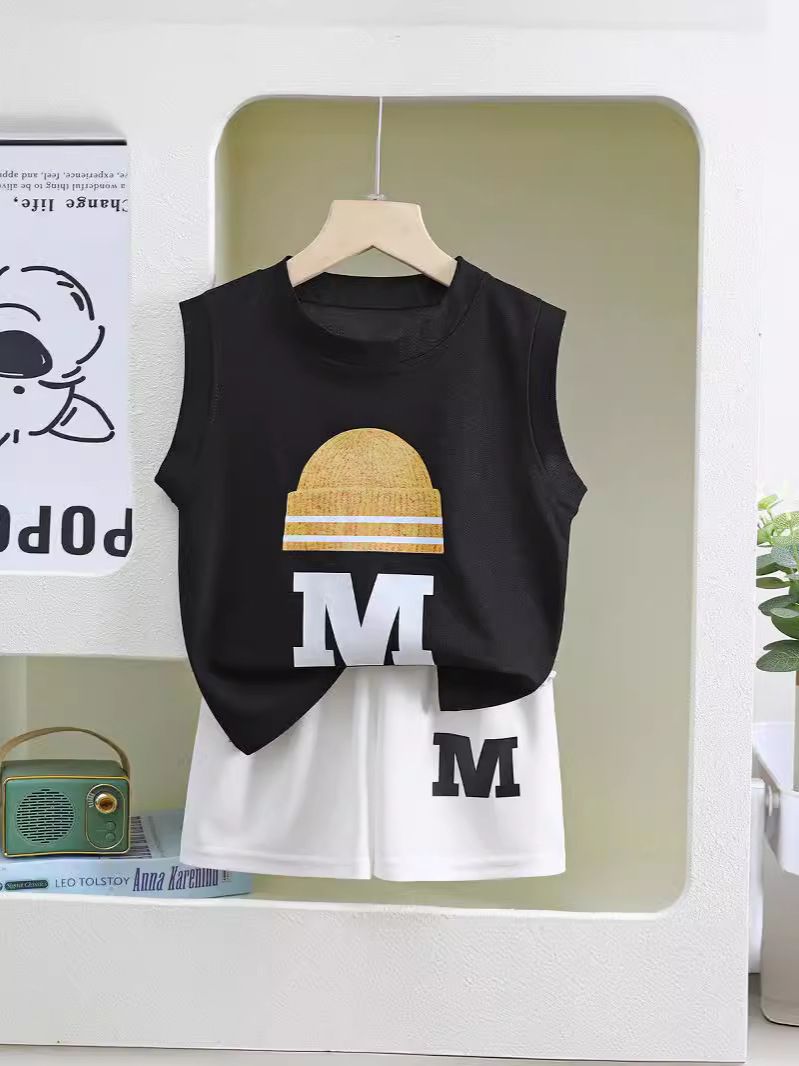 Summer new children's vest set boys' sleeveless top shorts summer two-piece set children's clothing thin
