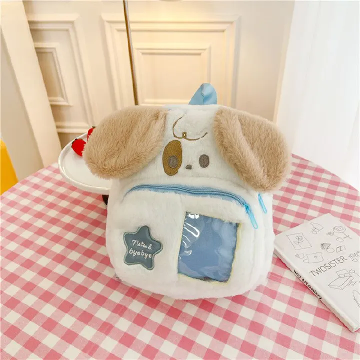 Cartoon cute children's plush toy backpack, student backpack, girl gift, kitten and puppy backpack, furry bag