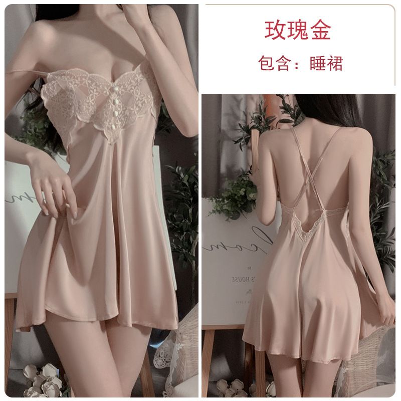 Sexy Slimming Backless Ruffled Comfortable Loose Fit Women's Solid Color Spaghetti Strap Slip + Wrap Kimono Robe Pajama Sleepwear Loungewear Set