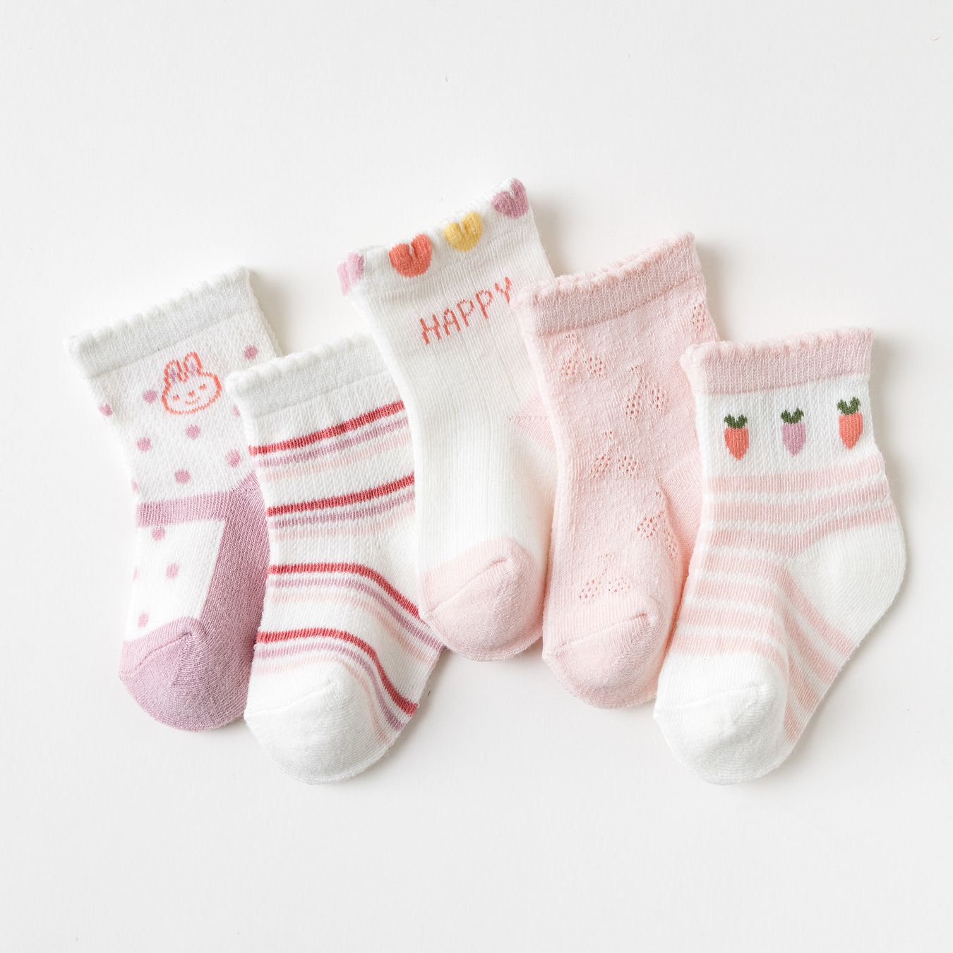 A-class spring and summer mesh breathable middle tube cotton children's socks, baby socks cartoon cute 5 pairs set Combed cotton