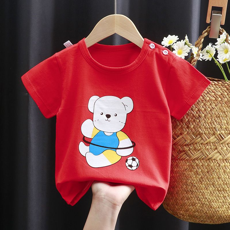 Children's short sleeved t-shirt, pure cotton girls' summer clothes, baby's summer children's clothing, new boys' top, one piece