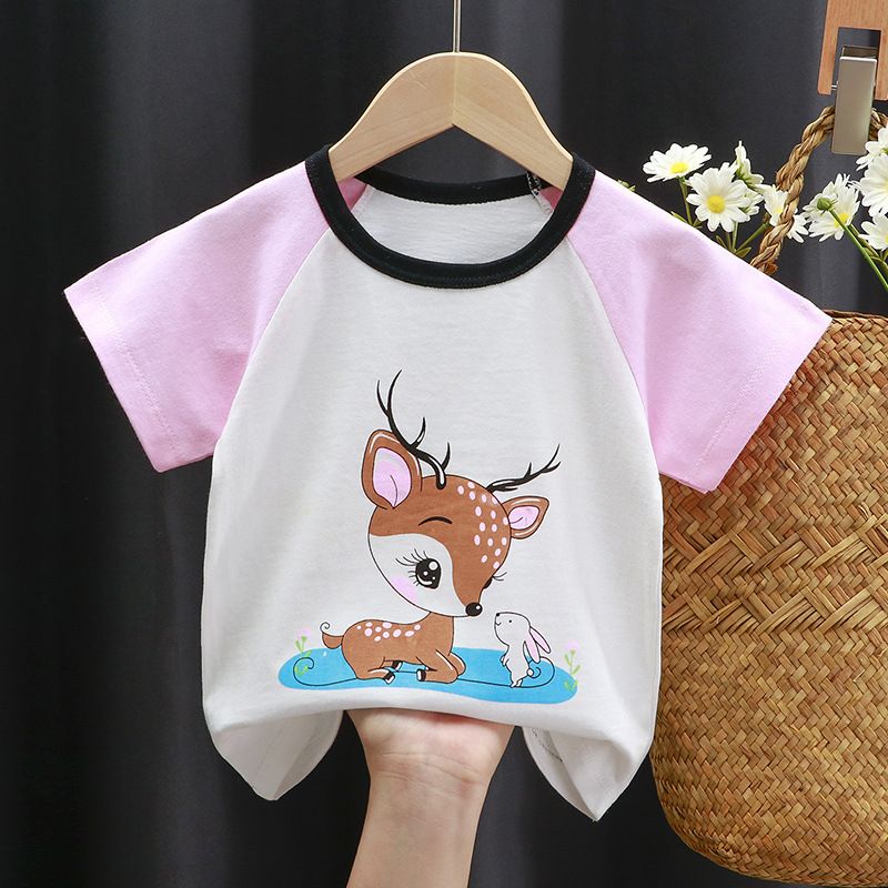 Children's short sleeved t-shirt, pure cotton girls' summer clothes, baby's summer children's clothing, new boys' top, one piece