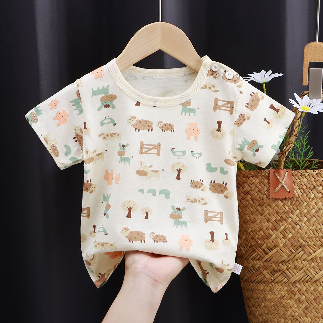 Children's short sleeved t-shirt, pure cotton girls' summer clothes, baby's summer children's clothing, new boys' top, one piece