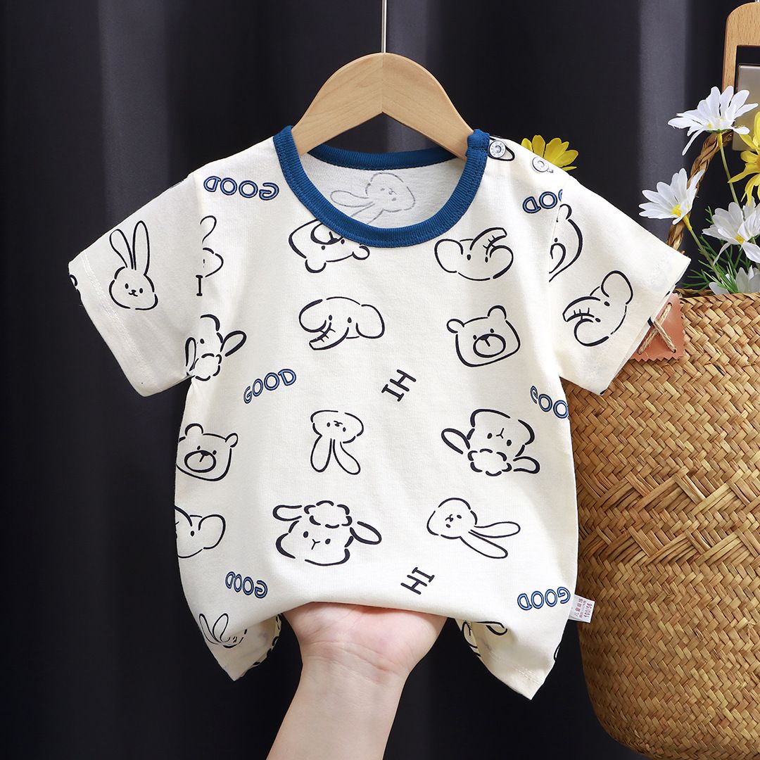 Children's short sleeved t-shirt, pure cotton girls' summer clothes, baby's summer children's clothing, new boys' top, one piece