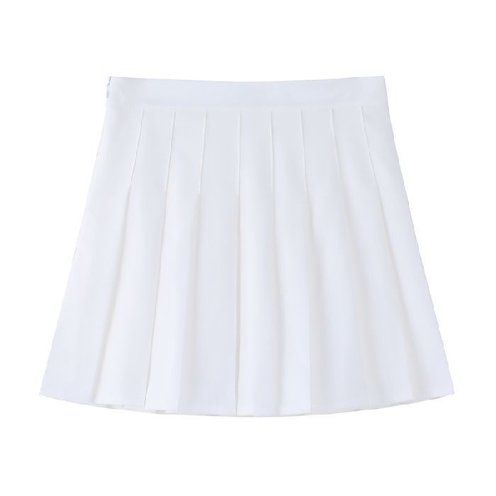 Four season short skirt, women's pleated skirt, A-line skirt, half body skirt (extended length+safety pants+zipper+button)