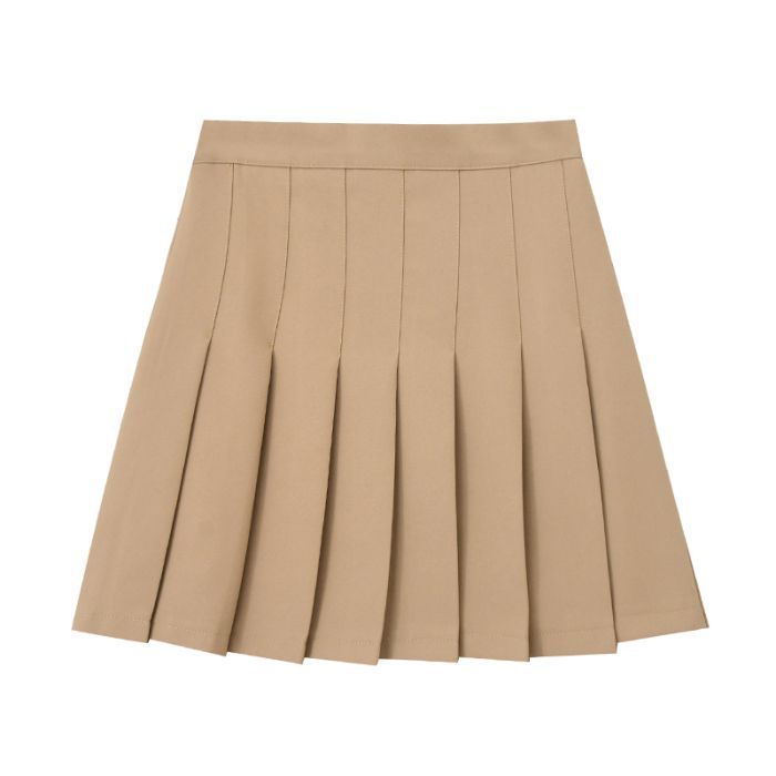 Four season short skirt, women's pleated skirt, A-line skirt, half body skirt (extended length+safety pants+zipper+button)