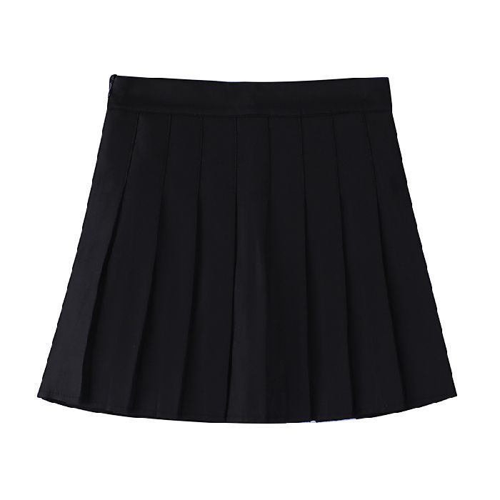 Four season short skirt, women's pleated skirt, A-line skirt, half body skirt (extended length+safety pants+zipper+button)