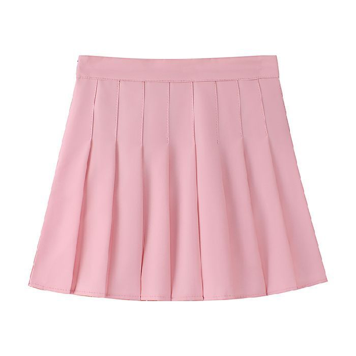 Four season short skirt, women's pleated skirt, A-line skirt, half body skirt (extended length+safety pants+zipper+button)