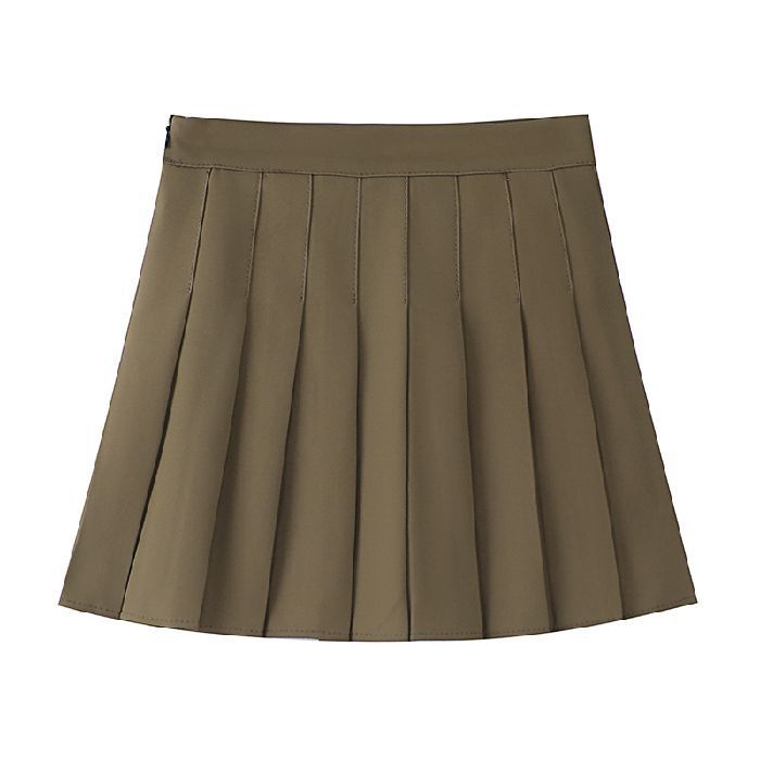 Four season short skirt, women's pleated skirt, A-line skirt, half body skirt (extended length+safety pants+zipper+button)
